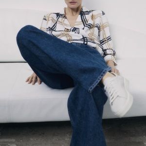 ZARA Satin Effect Plaid Blouse